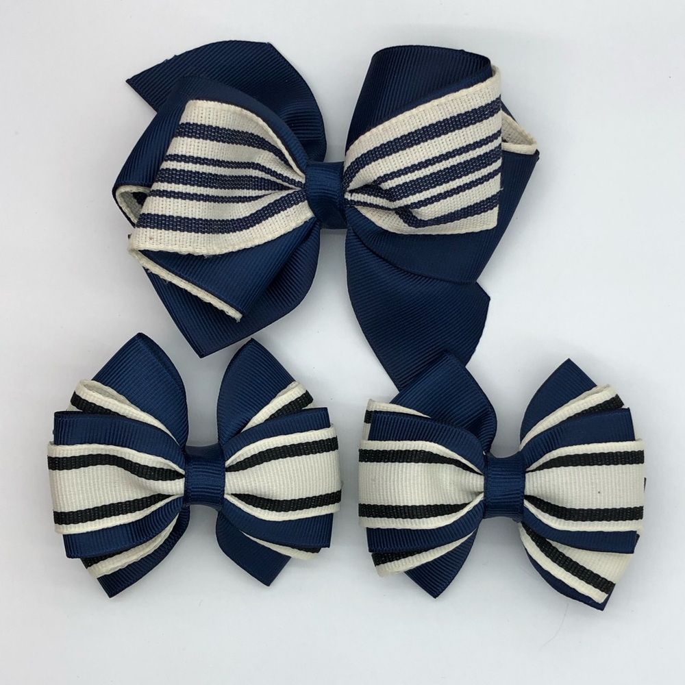 Navy Stripe Kids Hair Bows - Set of 3